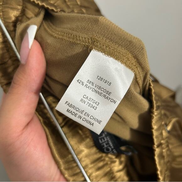 Rachel Zoe Relaxed Satin Drawstring Cargo Joggers Metallic Gold Bronze Large - Picture 10 of 10